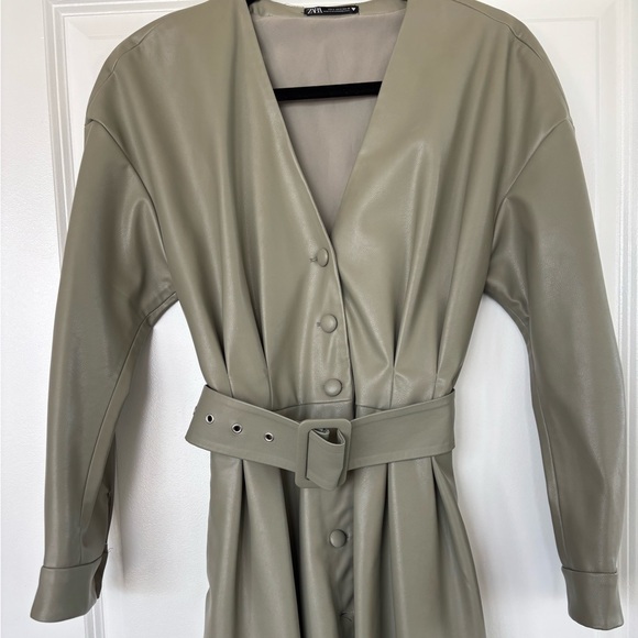 Zara Sage Faux Leather Dress with Belt - Picture 1 of 7
